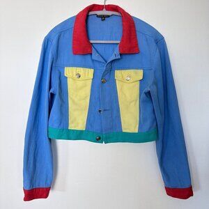 Current Mood Vintage 80’s Colorblock Denim Cropped Jacket Size M